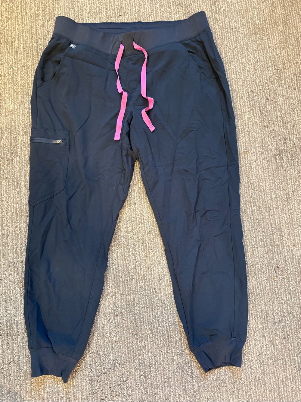 FIGS Zamora Jogger Scrub Pants Navy Pink Drawstring Large Petite L/P